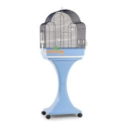 Cage Oiseaux "Aurora" Bleue Avec Support Sur Roulettes - 51x35x129cm